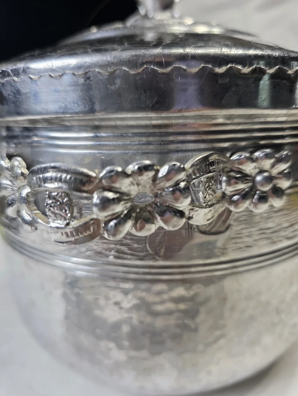 Vintage Forman Family Hammered Aluminum Ice Bucket & Tongs